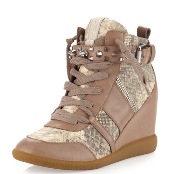 Sam Edelman Brogan Wedge Gray Tan Snake Sneakers 6 - Picture 1 of 15